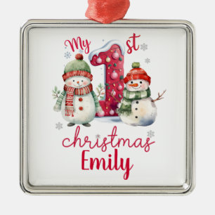 Cute My First Christmas Personalise Metal Tree Decoration