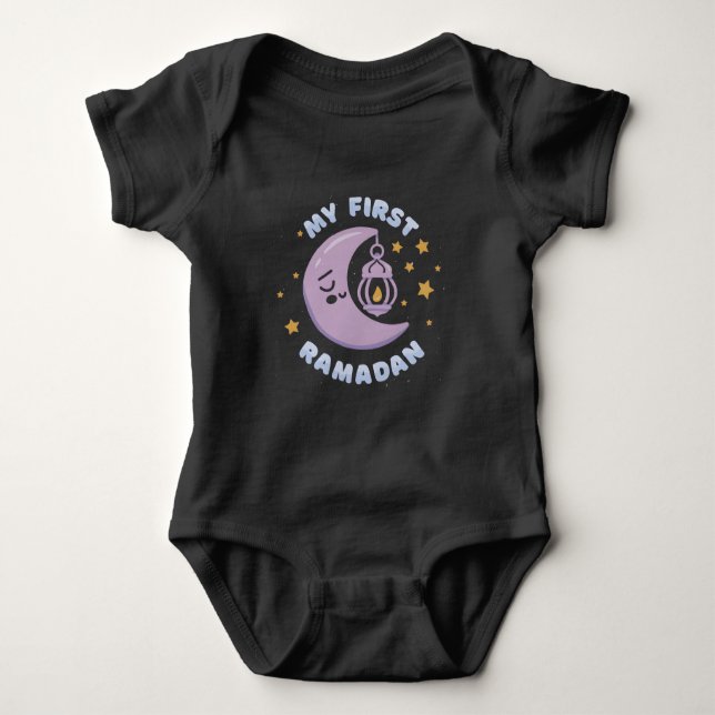 Cute My First Ramadan Moon Lantern Baby Bodysuit (Front)