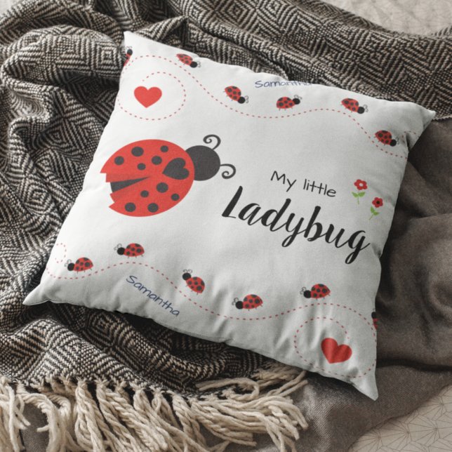 Cute My Little Ladybug Red and Black with Name Cushion (Creator Uploaded)