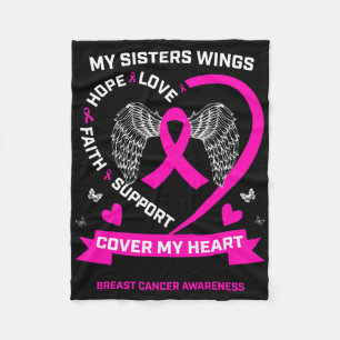 Cute My Sisters Wings Cover My Heart Breast Cancer Fleece Blanket