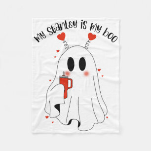 Cute My Stanley Is My Boo Boojee Funny Ghost Valen Fleece Blanket