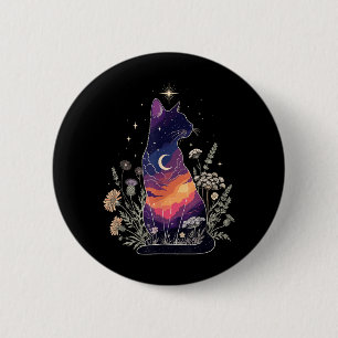 Cute Mystical Cat Lover Kitten Floral Women Girls 6 Cm Round Badge
