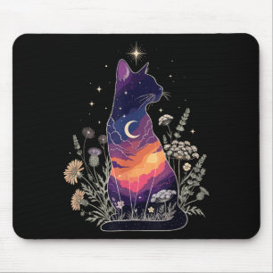 Cute Mystical Cat Lover Kitten Floral Women Girls Mouse Pad