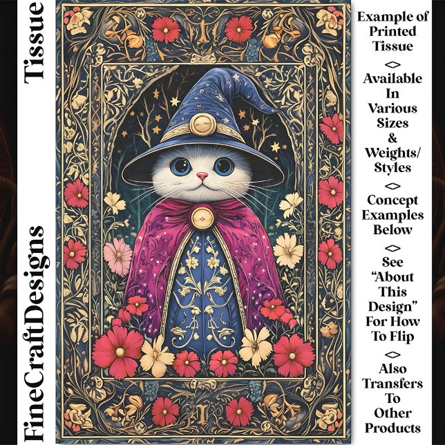 Cute Mystical Fantasy Wizard Cat DA6 Decoupage Tissue Paper (Creator Uploaded)