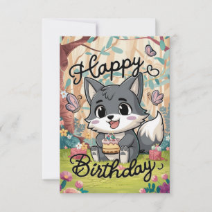 Cute Mystical Wolf Digital Birthday Card