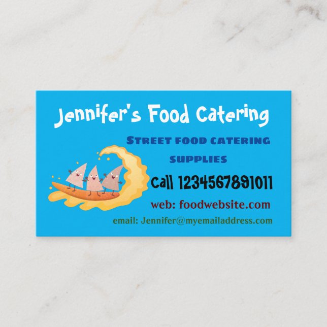 Cute nachos corn chips surfing business card (Front)