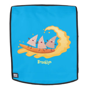 Cute nachos corn chips surfing cartoon backpack