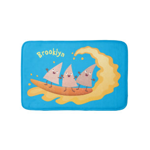 Cute nachos corn chips surfing cartoon bath mat