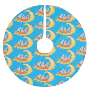 Cute nachos corn chips surfing cartoon brushed polyester tree skirt