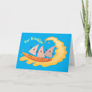 Cute nachos corn chips surfing cartoon card