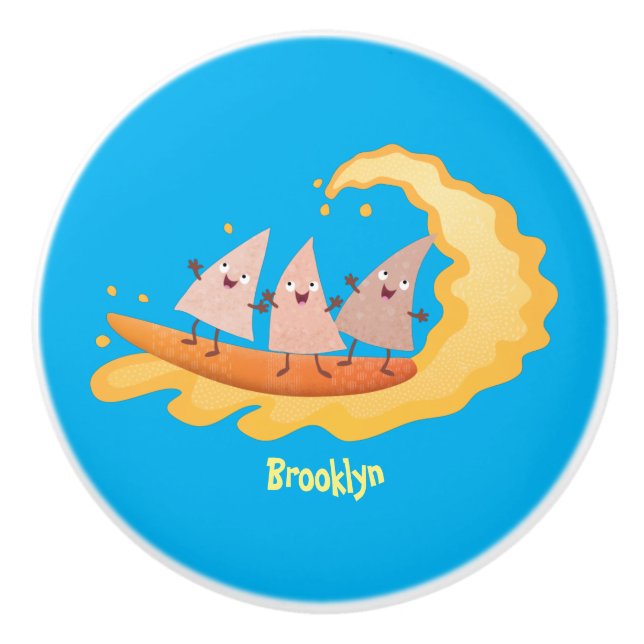 Cute nachos corn chips surfing cartoon ceramic knob (Front)