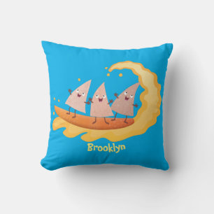 Cute nachos corn chips surfing cartoon  cushion