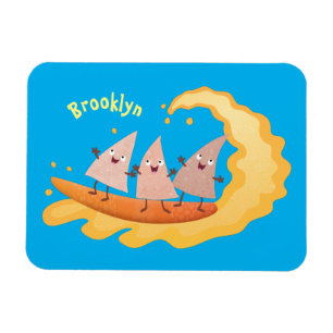 Cute nachos corn chips surfing cartoon magnet