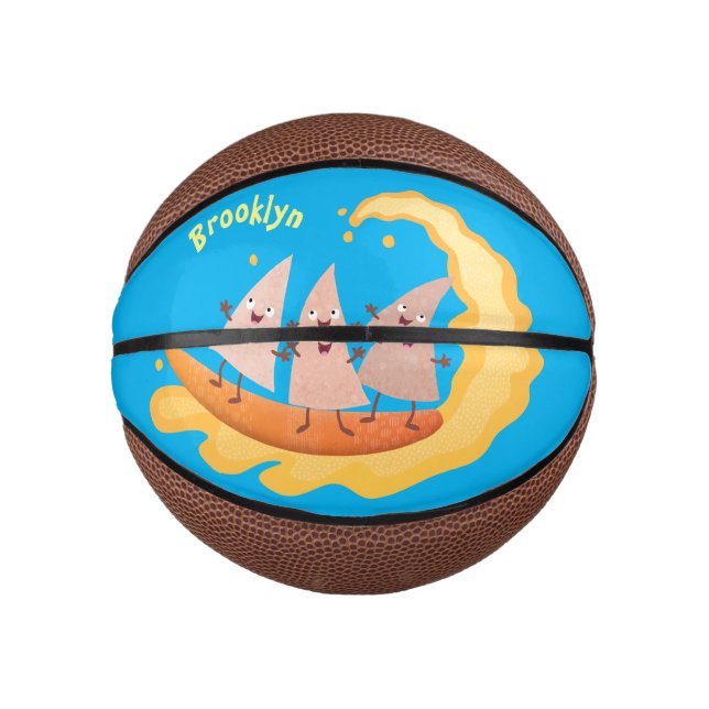 Cute nachos corn chips surfing cartoon  mini basketball (Front)