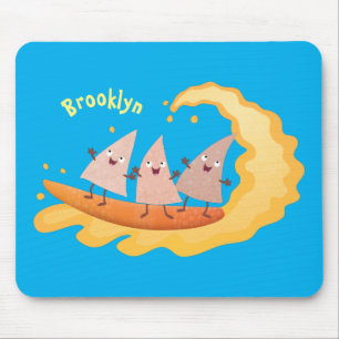 Cute nachos corn chips surfing cartoon mouse pad