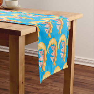 Cute nachos corn chips surfing cartoon short table runner