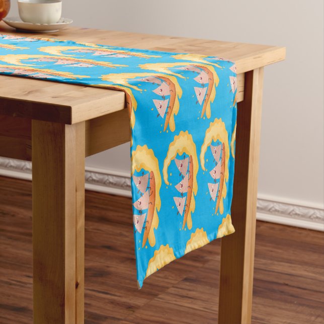 Cute nachos corn chips surfing cartoon  short table runner (In Situ)