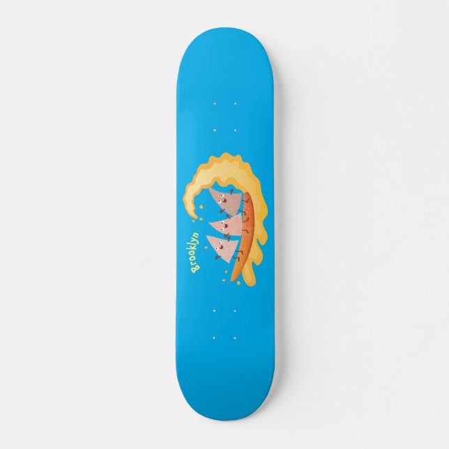Cute nachos corn chips surfing cartoon  skateboard (Front)