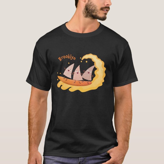 Cute nachos corn chips surfing cartoon  T-Shirt (Front)