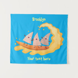 Cute nachos corn chips surfing cartoon  tapestry