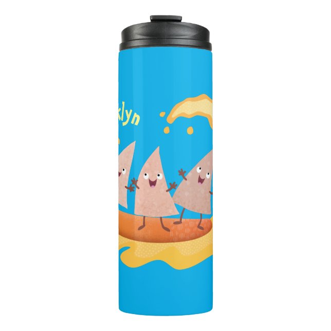 Cute nachos corn chips surfing cartoon thermal tumbler (Front)