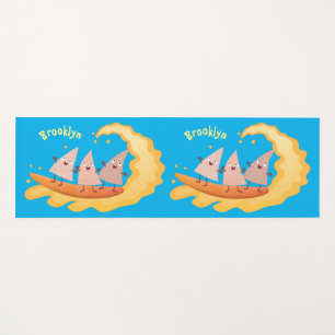Cute nachos corn chips surfing cartoon  yoga mat