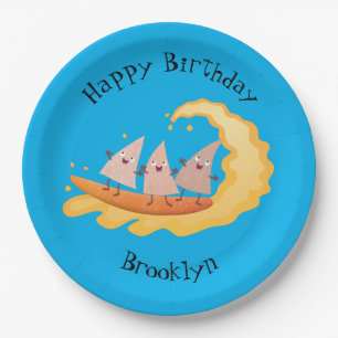 Cute nachos corn chips surfing paper plate