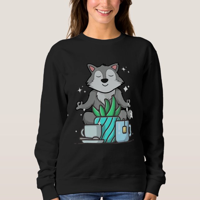 Cute Namaste Wolf Do Yoga Gardening  Coffee Sweatshirt (Front)