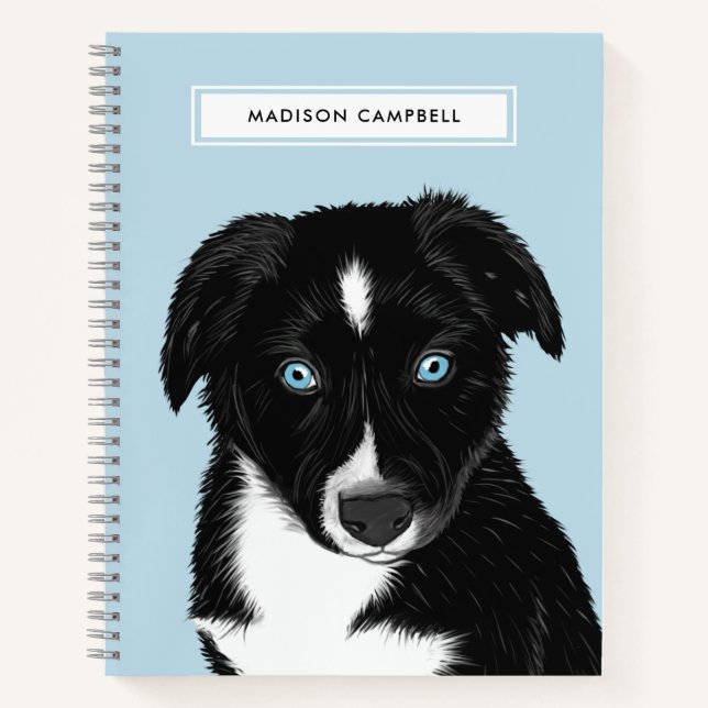 Cute Name Black Bi Aussie Puppy | Blue Notebook (Front)
