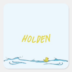 Cute Name Blue Yellow Rubber Duck Square Sticker