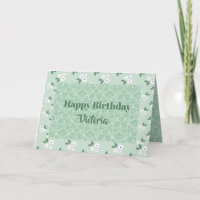 Cute Name Floral Green Calico Pattern Birthday