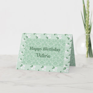 Cute Name Floral Green Calico Pattern Birthday Card