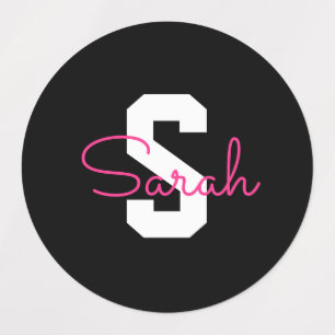 Cute Name & Monogram   Black White & Pink