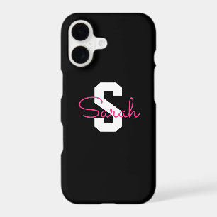 Cute Name & Monogram Black White & Pink