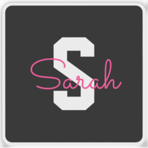 Cute Name & Monogram Black White & Pink