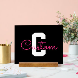 Cute Name & Monogram Black White & Pink Acrylic Sign