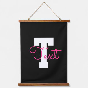 Cute Name & Monogram Black White & Pink Hanging Tapestry
