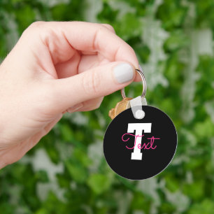 Cute Name & Monogram   Black White & Pink Key Ring