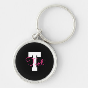 Cute Name & Monogram   Black White & Pink Key Ring