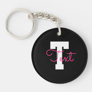 Cute Name & Monogram   Black White & Pink Key Ring