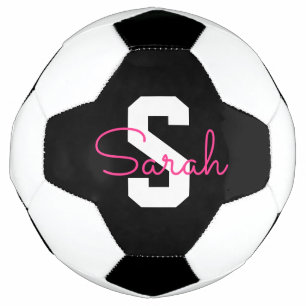 Cute Name & Monogram   Black White & Pink Soccer Ball