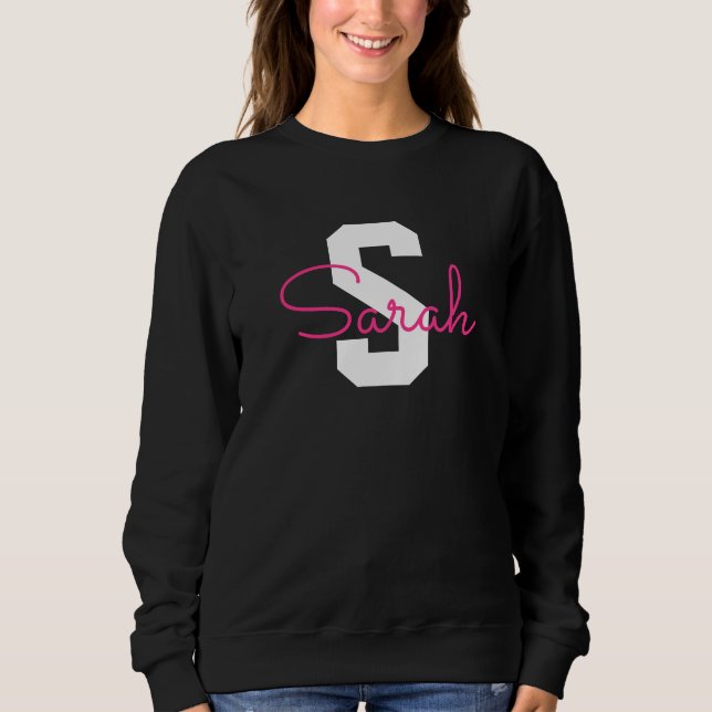 Cute Name & Monogram | Black White & Pink Sweatshirt (Front)