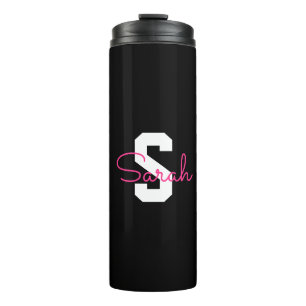 Cute Name & Monogram   Black White & Pink Thermal Tumbler