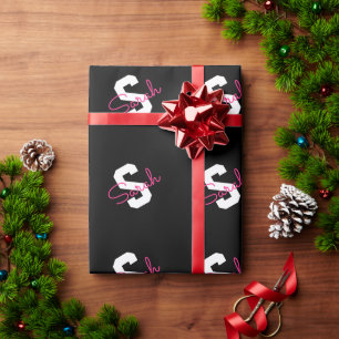 Cute Name & Monogram   Black White & Pink Wrapping Paper