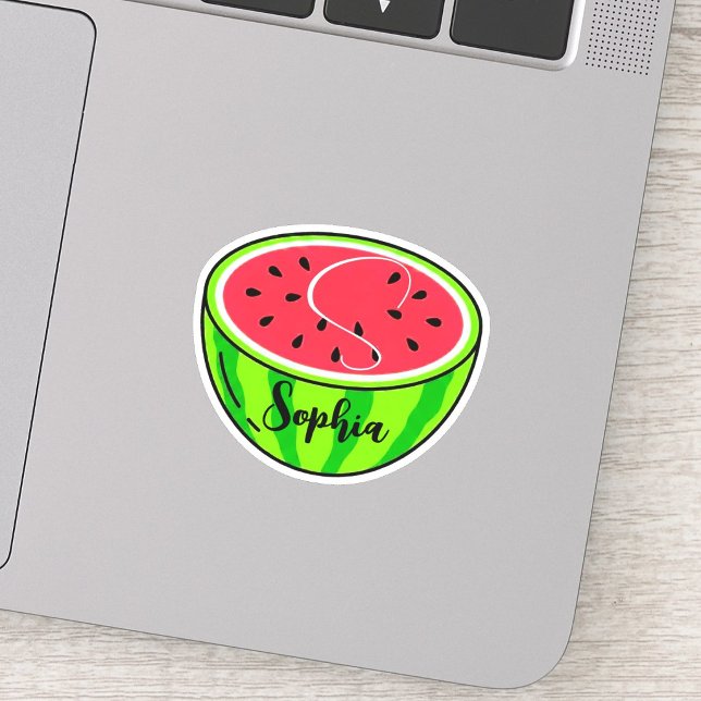 Cute Name & Monogram | Kawaii Watermelon Teacher (kawaii watermelon teacher sticker, cute custom decal, personalized monogram educator label)