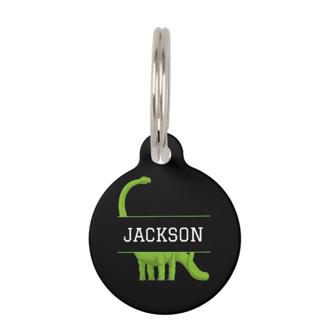Cute Name Personalised Black Dinosaur Pet Tag (Front)