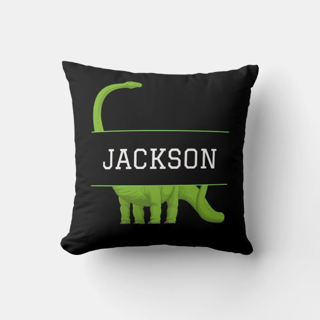 Cute Name Personalised Dinosaur Black Cushion (Front)
