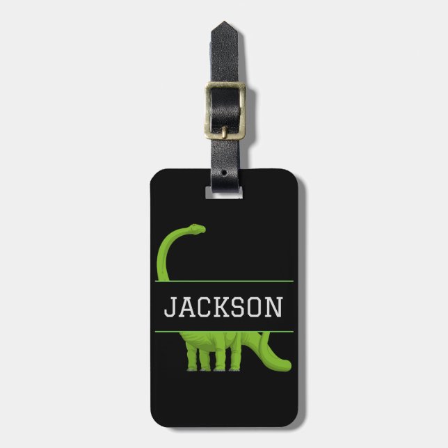 Cute Name Personalised Dinosaur  Luggage Tag (Front Vertical)