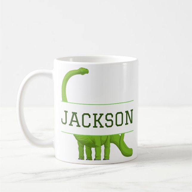 Cute Name Personalised Dinosaur White  Coffee Mug (Left)