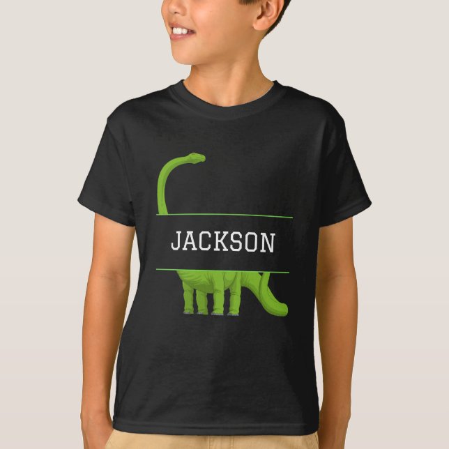 Cute Name Personalised Kids' Dinosaur Black T-Shirt (Front)